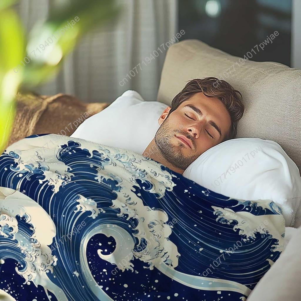 Japanese Wave Print Blanket for Men and Women Soft and Cozy Throw Trendy Asian-Inspired Blanket for Couch Bed Custom blankets