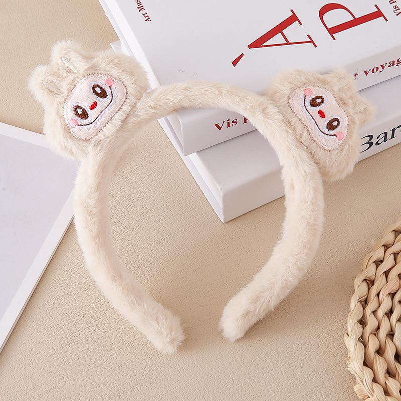 Plush Rabbit Ears Hair Band Cute Cartoon Sweet Girl Party Headwear Heart Wash Face Hair Card Fun Hair Accessories хаки