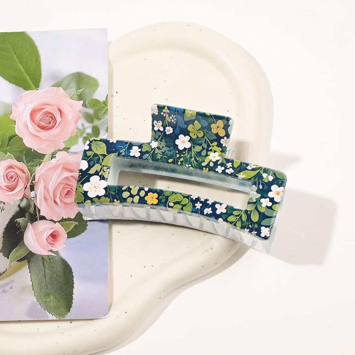 

1 шт. Модная заколка для волос в европейском стиле с креативным пучком, с квадратным захватом, с УФ-печатью, свежая и милая заколка-клипса «акула»