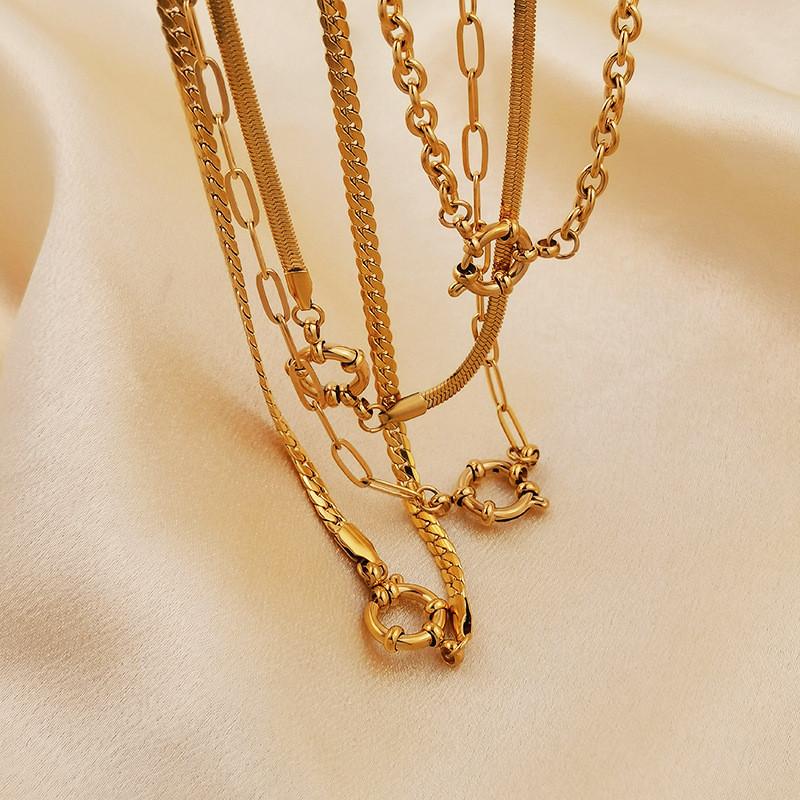 Trendy Gold 18k Plated Stainless Steel Spring Clasp Pendant Necklace For Women