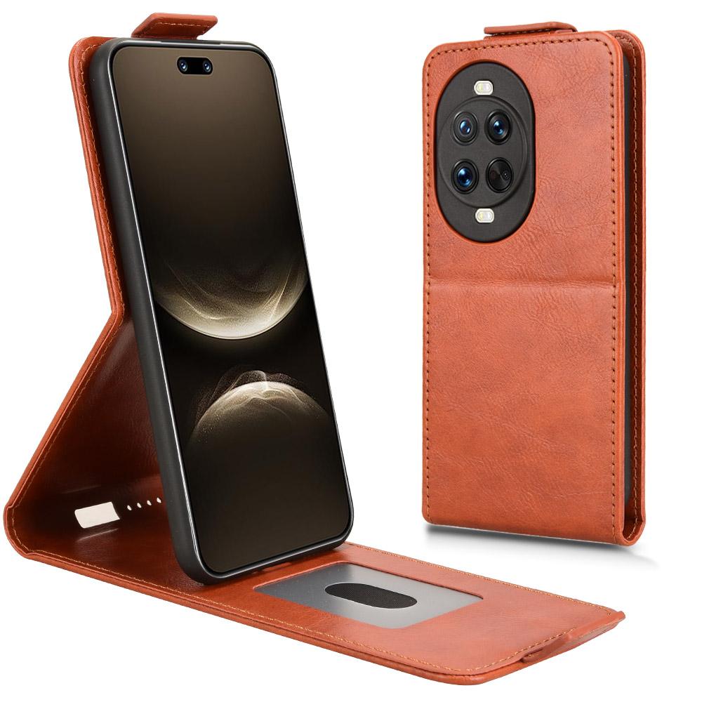 

For Huawei nova 14 Ultra 5G Stand Case Magnetic Clasp Vertical Flip Leather Phone Cover with Card Holder Orange
