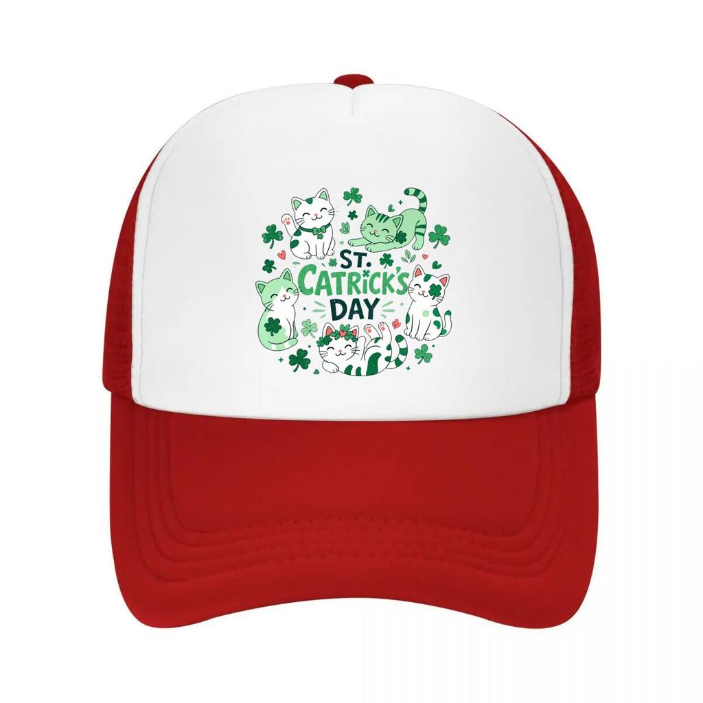 Lucky Cats Clover Parade Typography Mesh Baseball Cap Casual Hat Outdoor For Womens Unisex FeUnisex