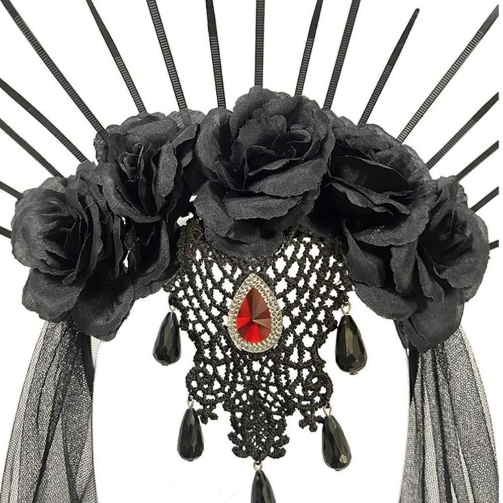 Rhinestone Veil Headband Mesh Bride Hairband Headdress Halloween Headband  Ladies