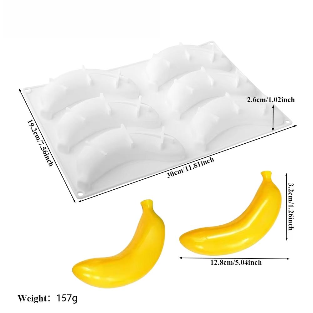 6-Cavity Banana Mousse Cake Silicone Mold Chocolate Pudding Dessert French Pastry Baking Mold Creative DIY Candle Mold