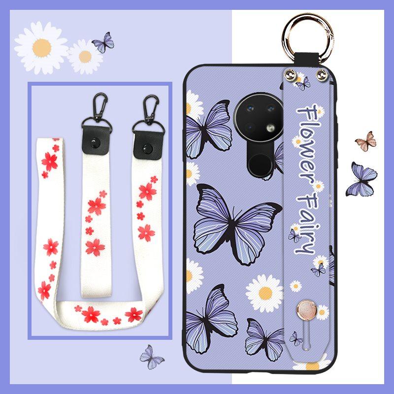 Anti-knock Flower Phone Case For Nokia 6.2/7.2 Dirt-resistant Silicone Oil Painting Waterproof Soft Case Wristband Ring