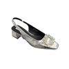 Women's Baotou Sandals Women's Summer 2025 New French Temperament Evening Fairy Rhinestone Thick Heel Silver Single Shoes Women