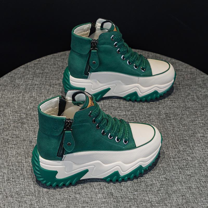 677 Damen 7CM Versteckter Absatz Echtes Leder Plateau Schuhe - Frühling 2025 Koreanischer Stil