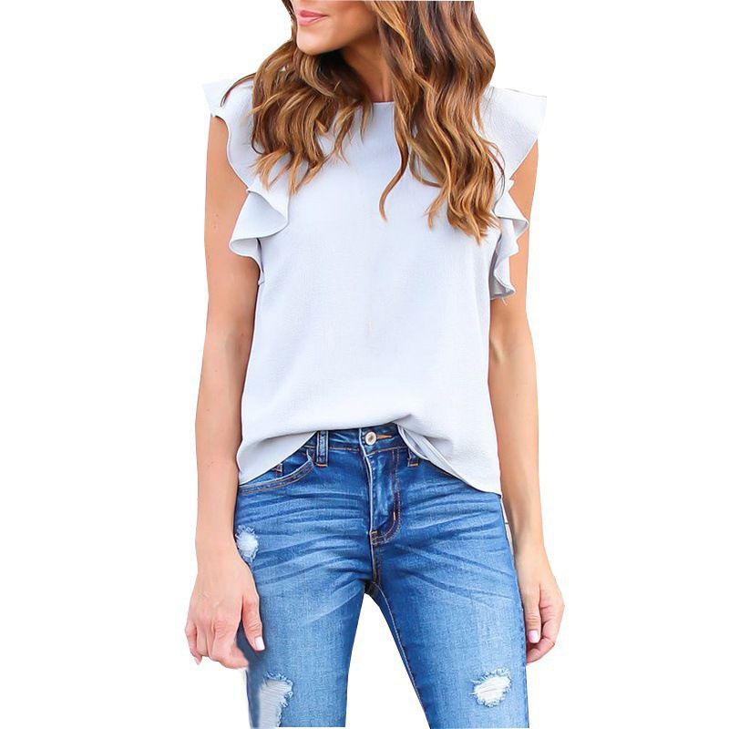 

Elegant Ladies Summer Lotus Lace Short Sleeve Casual Shirt Tops Blouse T-shirt LightGrey,XL