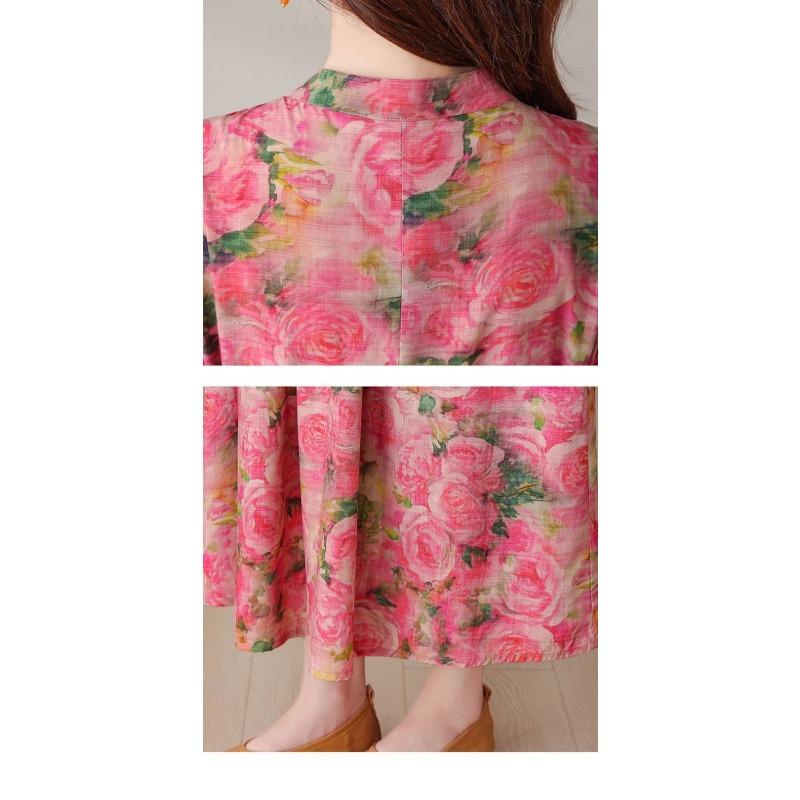 Vestido Elegante com Estampa Floral Plus Size para Mulheres de Meia-idade Vestido Longo de Algodão de Verão
