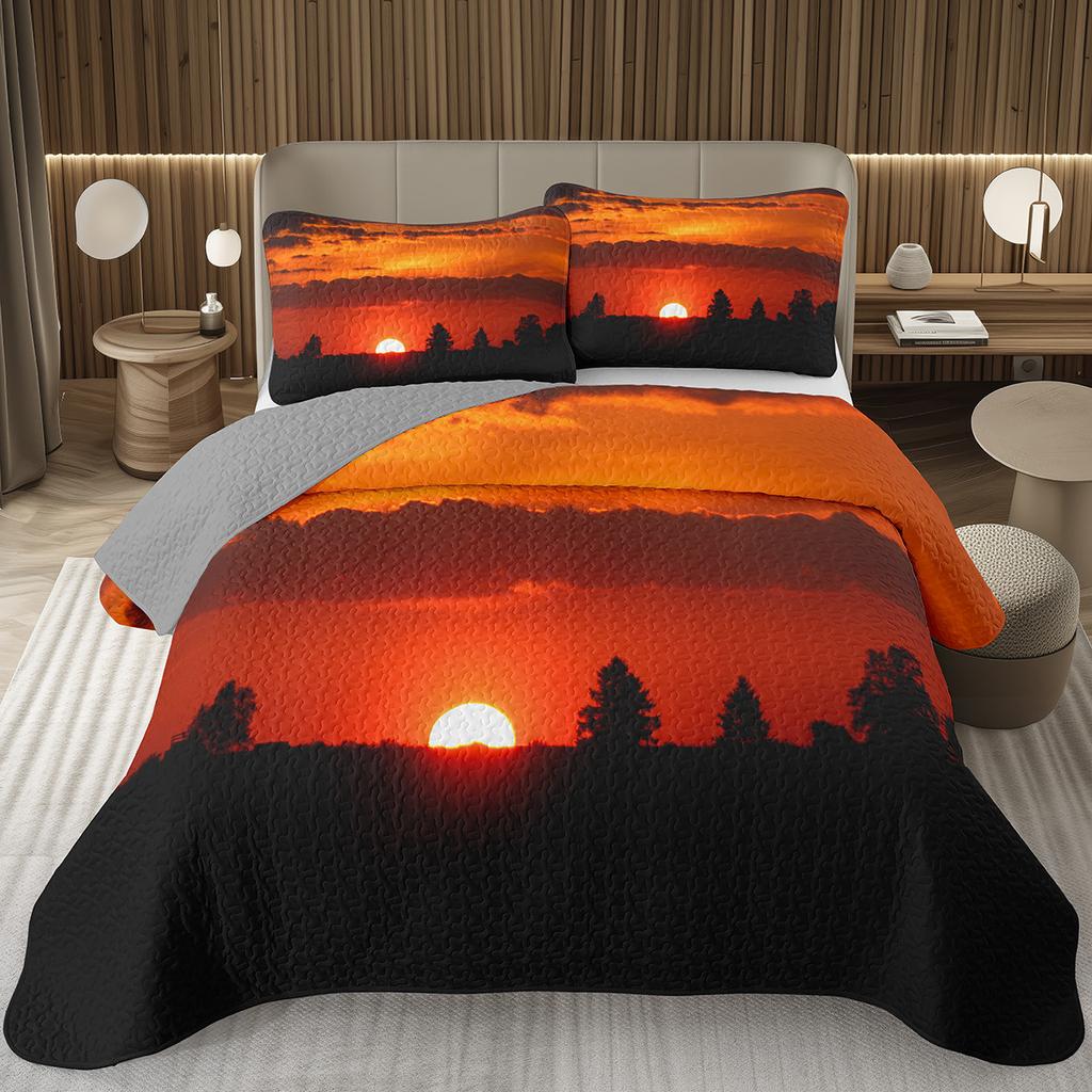 Natural Scenery Bedspread, Sunrise Landscape Coverlet Set,Twin Full Queen King Quilted Bedding Set for Girls Teens Women Bedroom