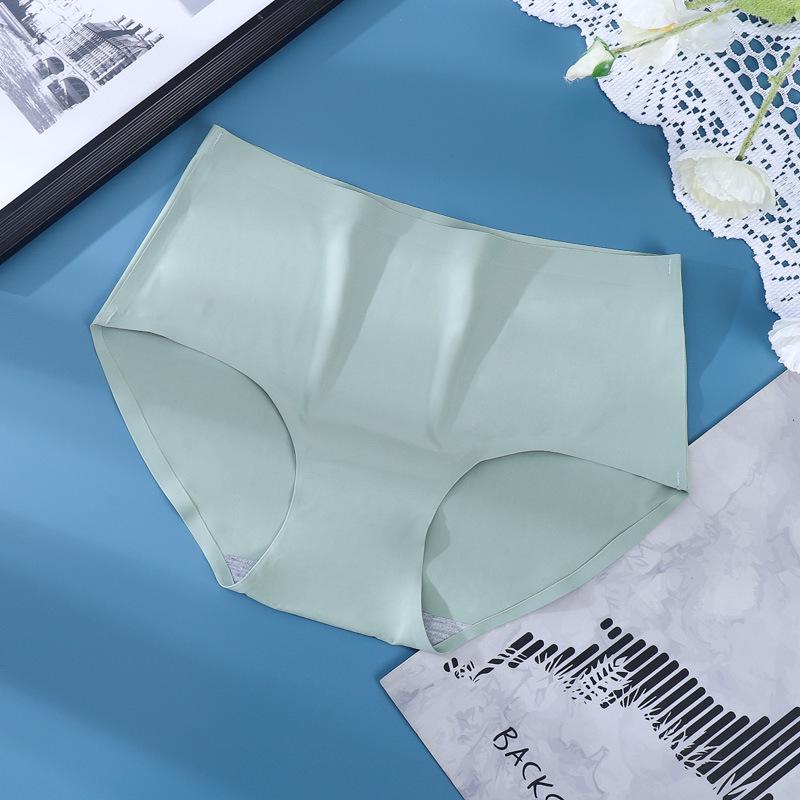 

Женские бесшовные трусики-слипы из ледяного шелка со средней посадкой, дышащие S зелёный