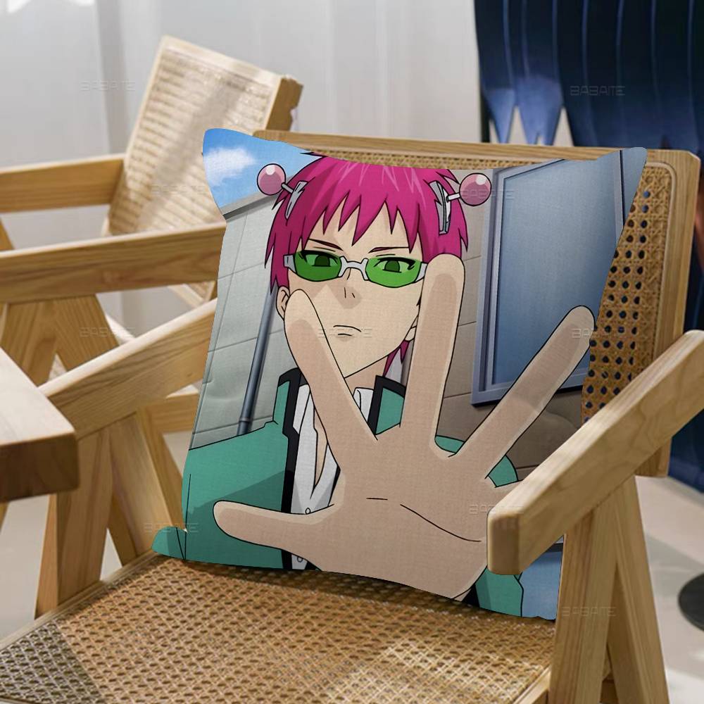 Anime Role Saiki K Chibi Cartoon Pillow Cushion Cover Pillowcase Living Room Sofa Home Decor Customized