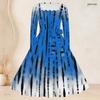 Women Plus Size Scalloped Square Neck Long Sleeve Printed Tie Waist A Line Dress