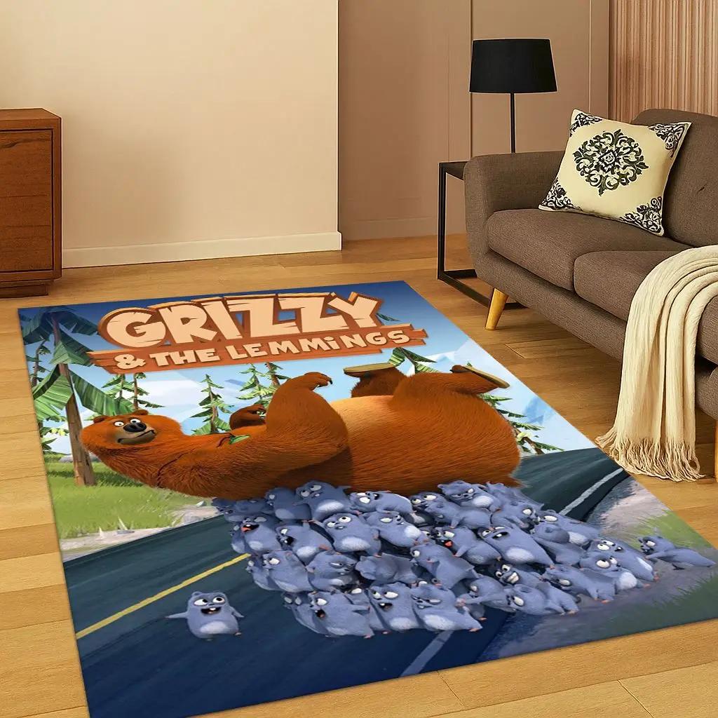 3D Grizzy and The Lemmings Cartoon Carpet Rug for Bedroom Living Room Sofa Home Decor,kids Game Area Rug Non-slip Floor Mat Gift