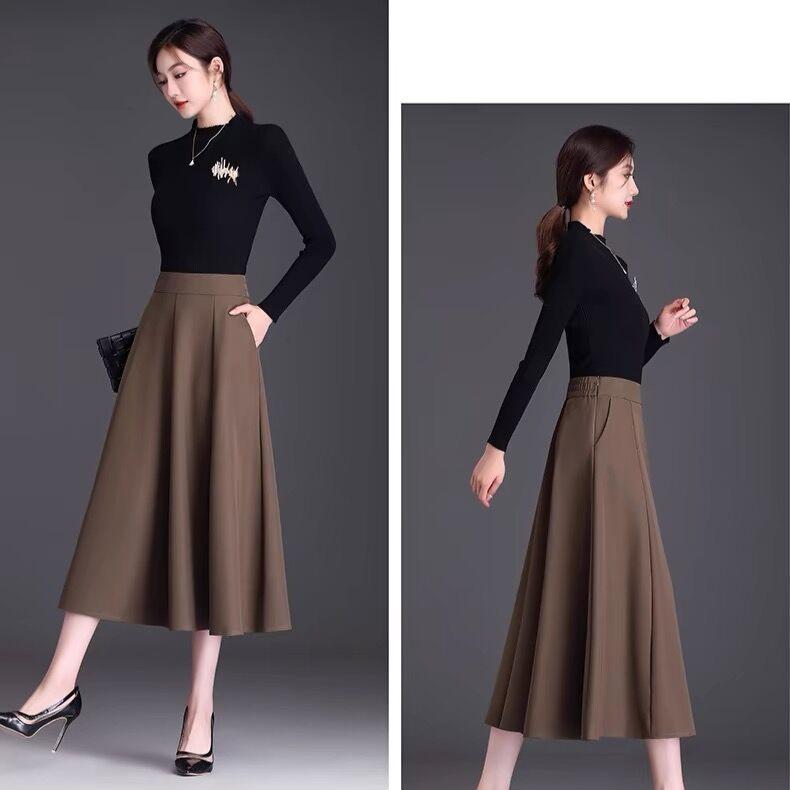 Podzimní móda Elegantní sukně A-linie s vysokým pasem pro ženy