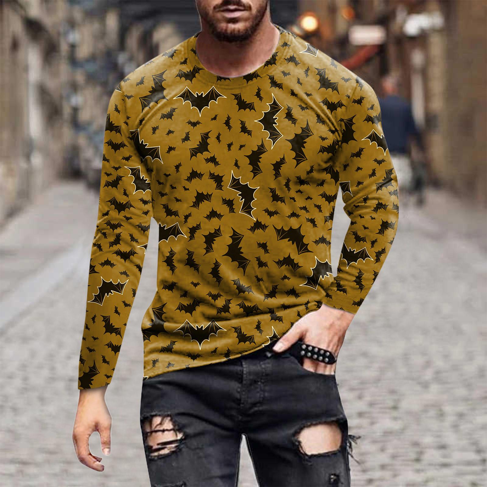 

Мужская футболка с круглым вырезом на открытом воздухе с длинным рукавом Хэллоуин с принтом модный топ L жёлтый