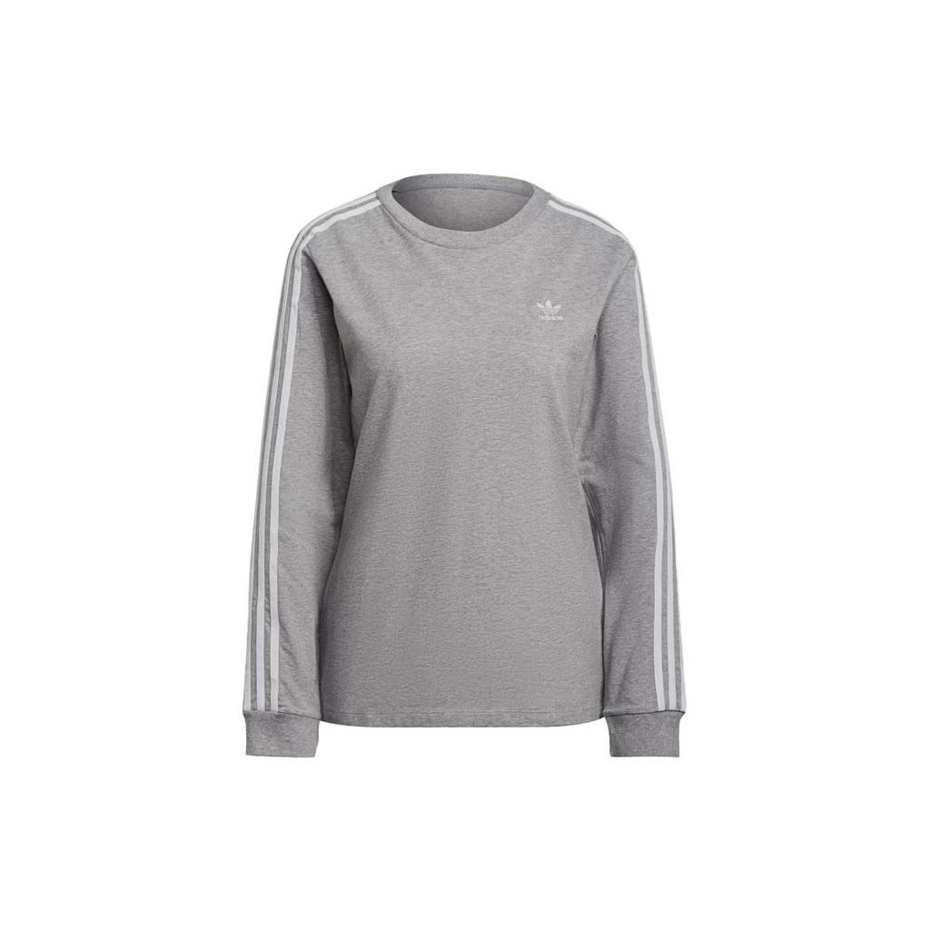 Adidas Originals Solid Color Crew Neck Fitted Long Sleeve T-Shirt Women Tops Gray H33570