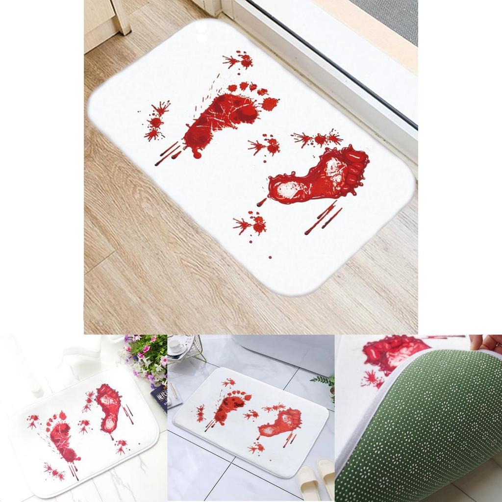 Halloween Cartoon Door Mat With Blood Footprint Pattern For Home Entryway Decor