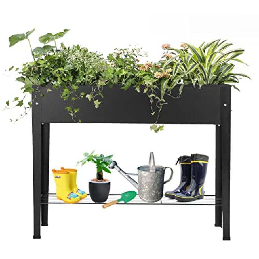

Raised Garden Bed Elevated Planter Metal Plant Box with Legs Standing Garden Stand Drainage Holes Frosted Black United States