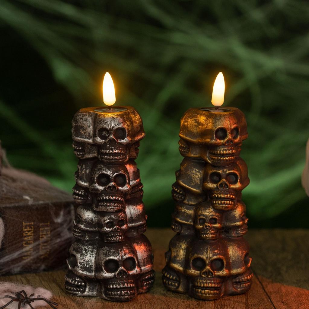 Halloween Spooky Atmosphere Decoration: Skull-shaped Candle Holders