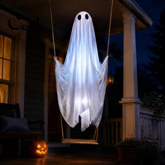 Decorazioni di Halloween per Esterni Altalena Sospesa Decorazione Fantasma, Luci Accese Grandi Oggetti di Scena Spettrali su A per Giardino Esterno Cortile Portico Decorazione Albero Montaggio Facile