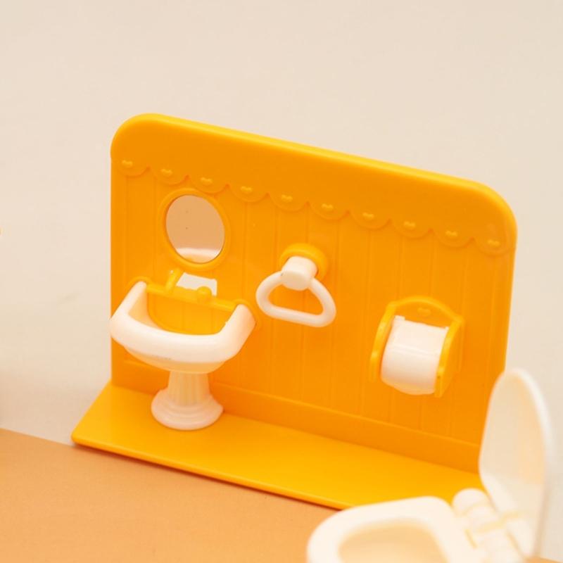 1:12 Scale Miniature Bathroom Set Plastic Dollhouses Accessories With Sink Bathtub And Toilet For Kids Play