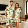 Herenbloemenprint Korte Mouw Pyjamaset met Borstzak voor Casual Slaapkleding en