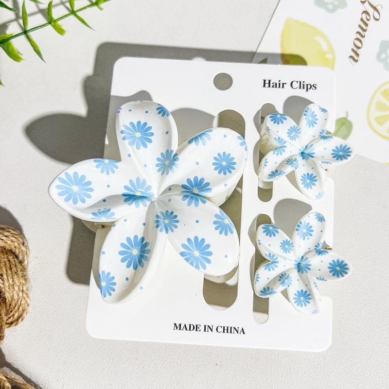 Printed Flower Clip Set High-end Seaside Vacation Flower Hair Clip Shark Clip Hair Accessory
