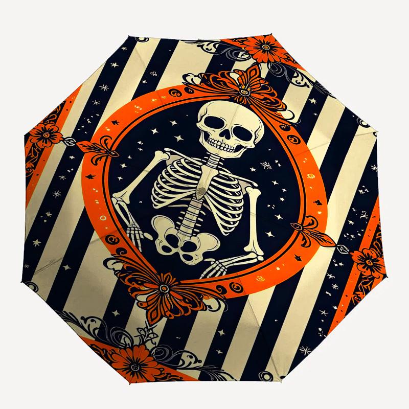 1pc Halloween Skeleton Illustration Umbrella with Plastic Handle, Suitable for All Seasons Outdoor PT416