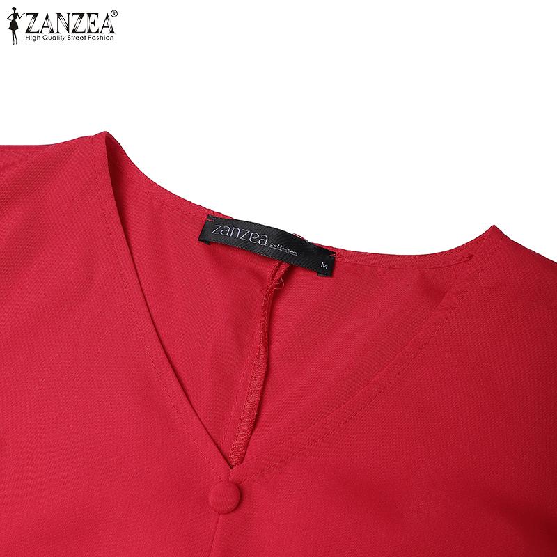 ZANZEA Women Casual V-Neck Short Sleeve Summer Dress