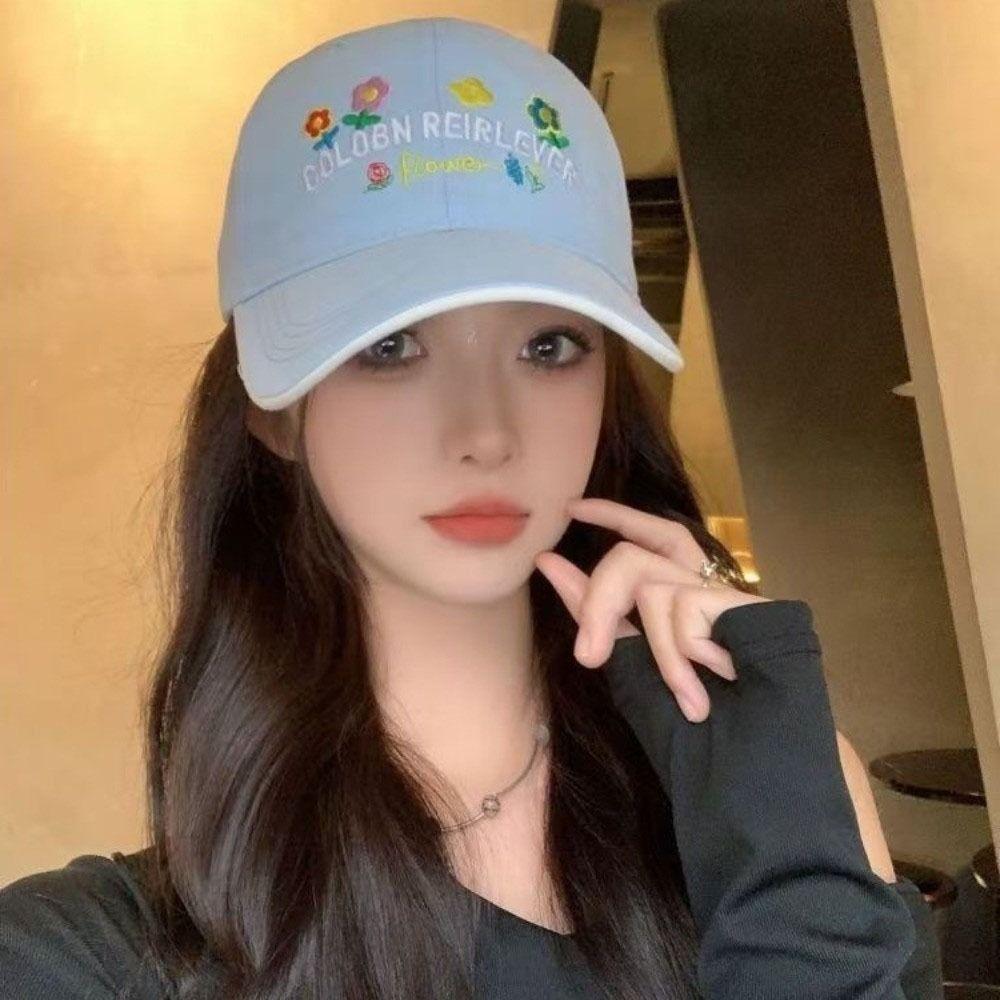 Korean-Style Flower Baseball Cap Letters Embroidered Peaked Cap Leisure Sun Hat  Outdoor