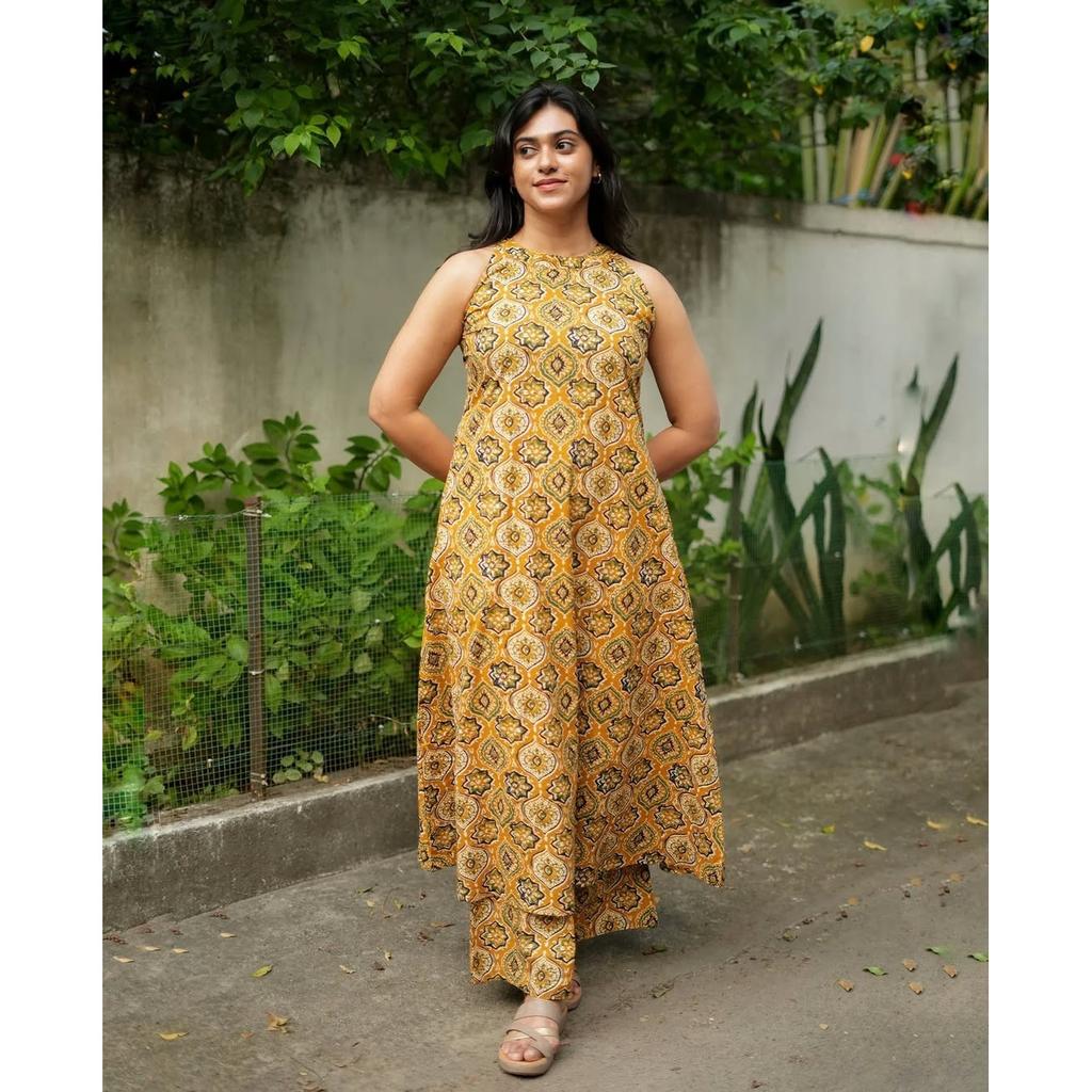 Women's Sleeveless Cotton Kurti Palazzo Set Indian Bollywood Kurta Cord Set