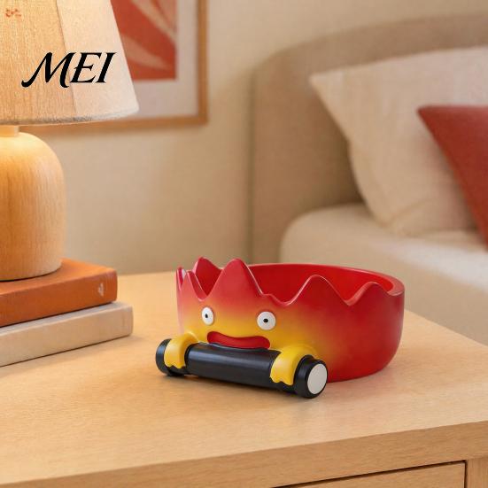 Decorative Entrance Table Ornament Cartoon Calcifer Flame Resin Storage Tray, Creative Fire-Shaped Catchall Birthday Gift for Anime Lovers Decor,