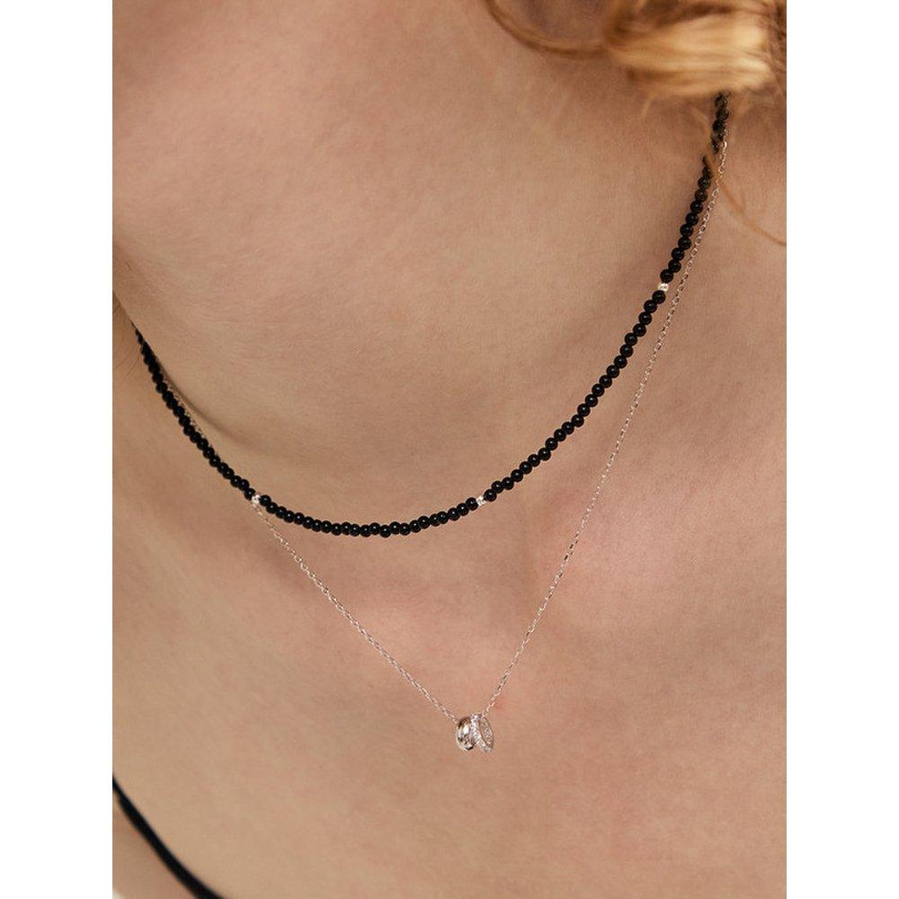 Silver 925 Midnight Black Onyx Necklace Lsn73 39.41Cm