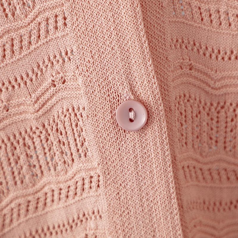 Dlouhý rukáv s výstřihem do V Dutý pulovr pro Femme Dámské Jednobarevné Knoflíček Tenké ledové šifonové halenky Košile Měkký a prodyšný úpletový top