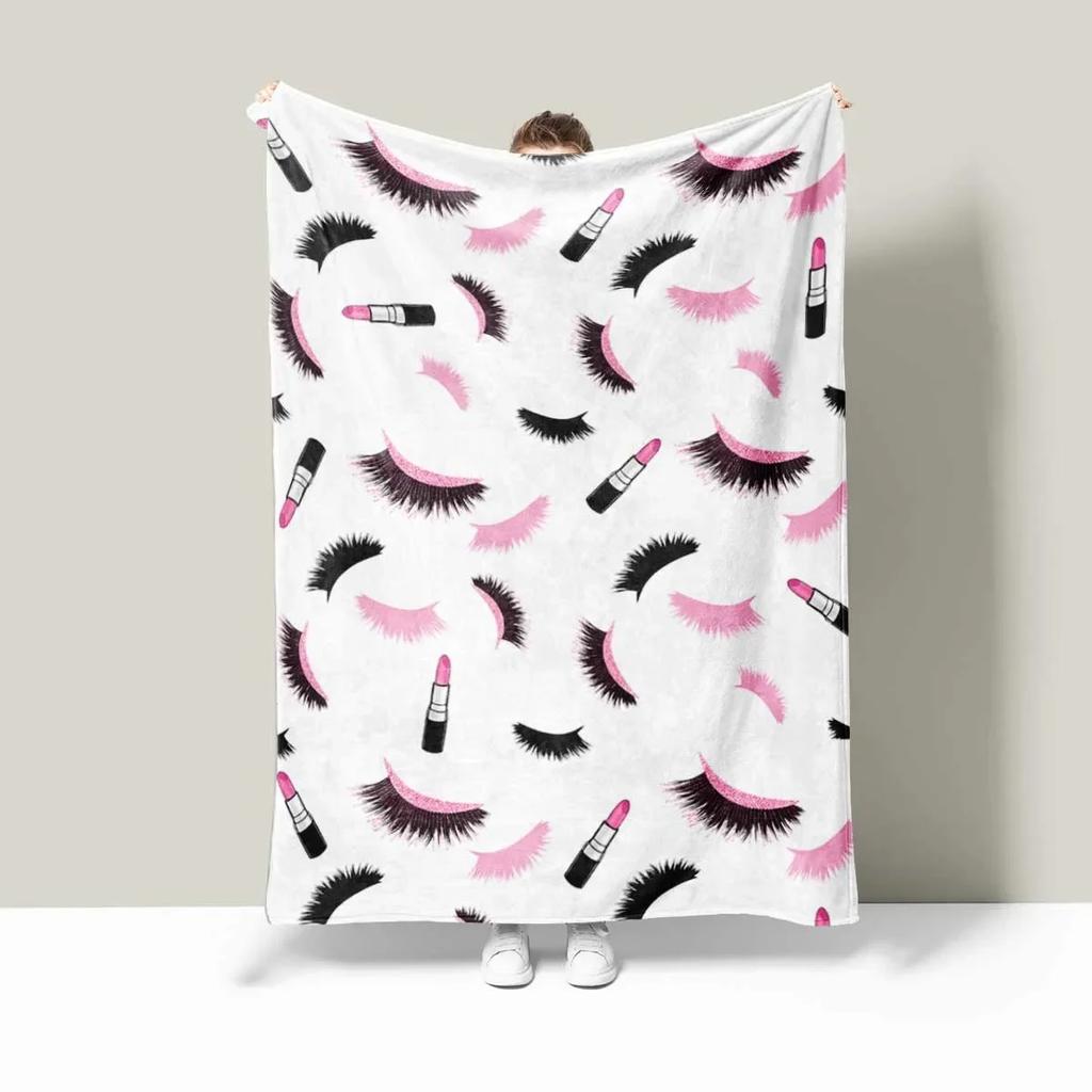 1 piece of double-sided flannel eyelash lipstick suitable for female blankets, digital printed sofa blankets, air conditioning