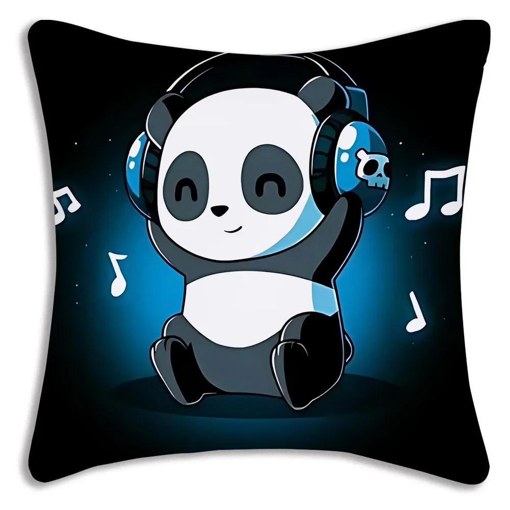 Cartoon Panda Print Decorative Pillowcase Car Sofa Square Cushion Pillowcase