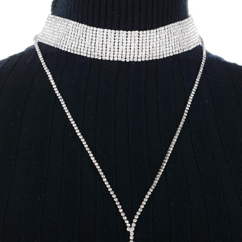 Neck Multi-layer Necklace Full of Diamonds Long Choker Necklace for Women
