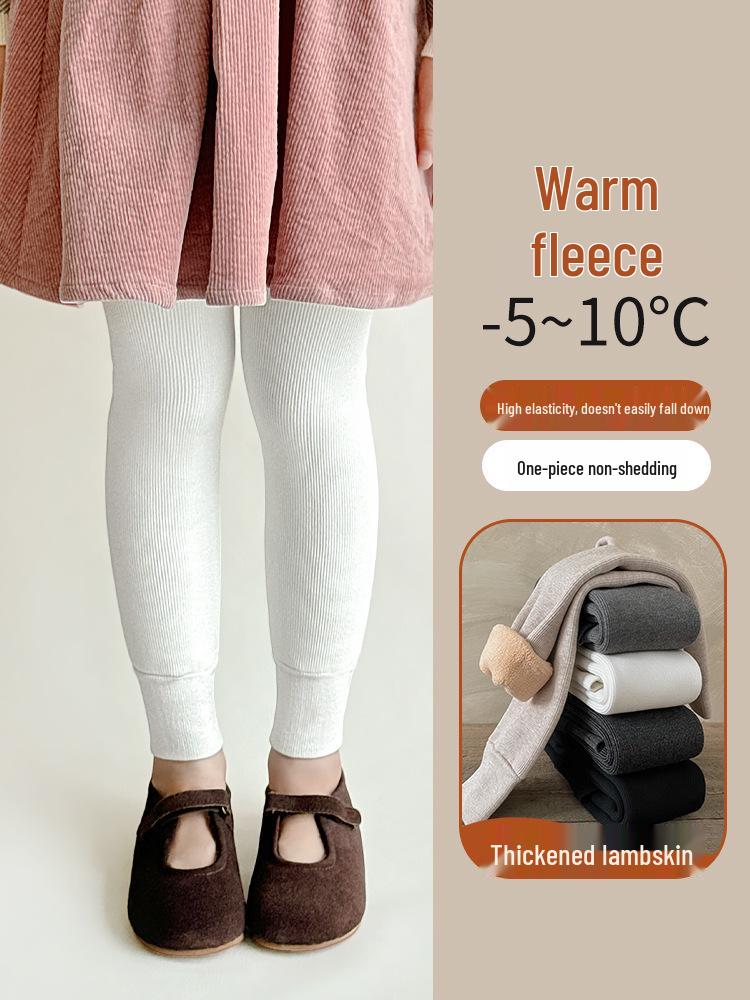 Leggings Gruesos para Niños con Forro de Forro Polar de Lana de Cordero - Medias de Color Sólido de Nueve Puntos
