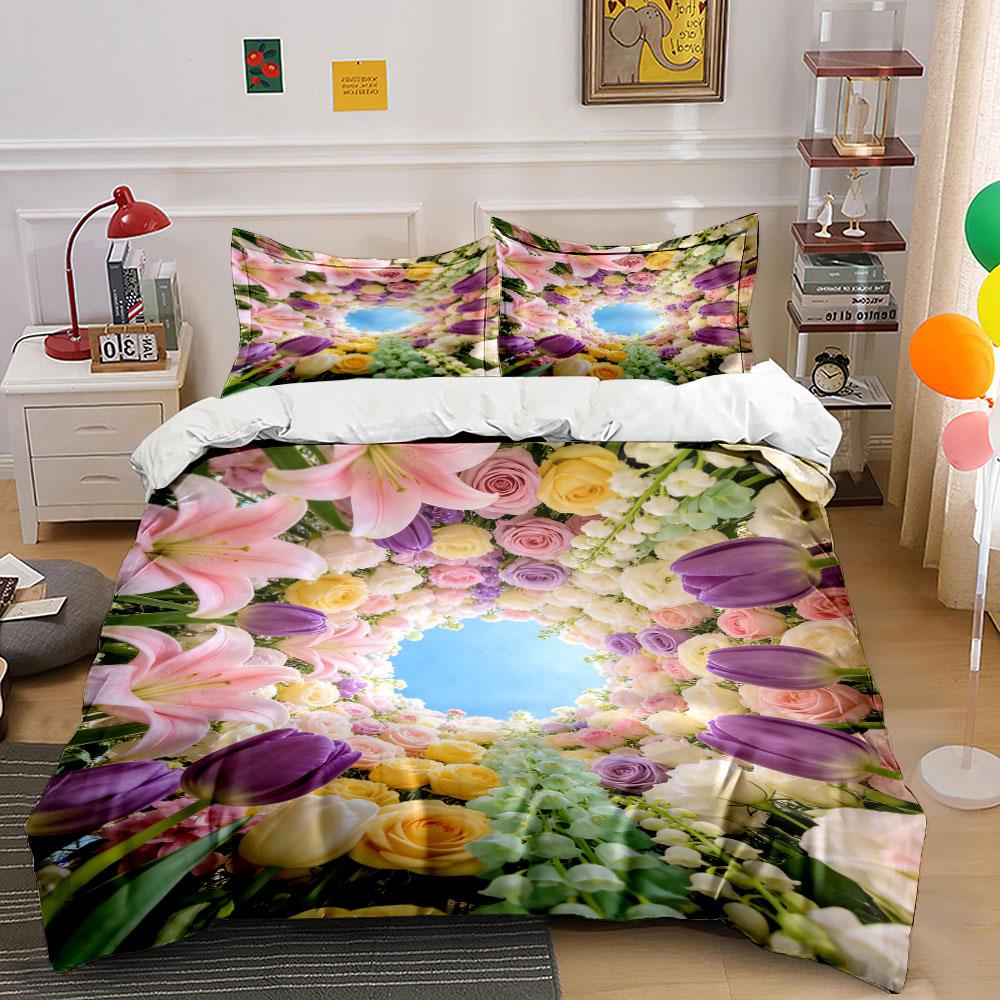 

Colorful flowers surrounding sky. Bedding sets Duvet cover sets Duvet covers Pillowcases(1 * Duvet Cover 2 * Pillowcases without duvet insert) 135x200cm