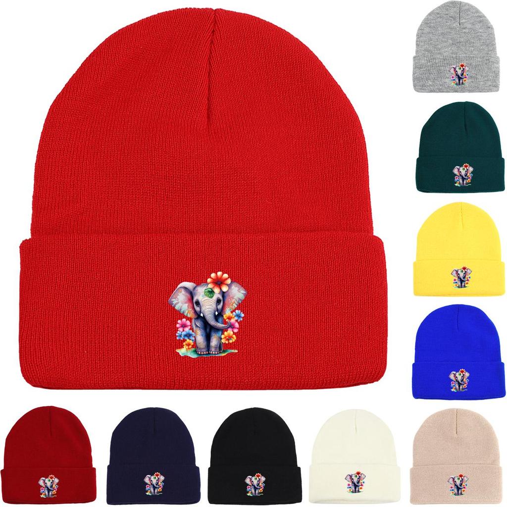 Elephant Flower Warm Knit Hat Beanie,Children Cap Cancer Chemo Elastic Solid Color Bonnet Knitted Cap Beanie