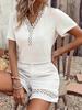 2025 Summer V-Neck Hollow Short Sleeve Solid Color Women's Casual Sexy Two-Piece Set
