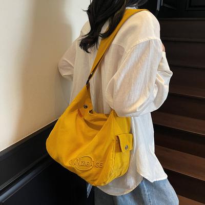 One Shoulder Messenger Bag Lazy Style Casual Versatile Solid Color Canvas Bag Simple Versatile Large Capacity Light Commuter Bag