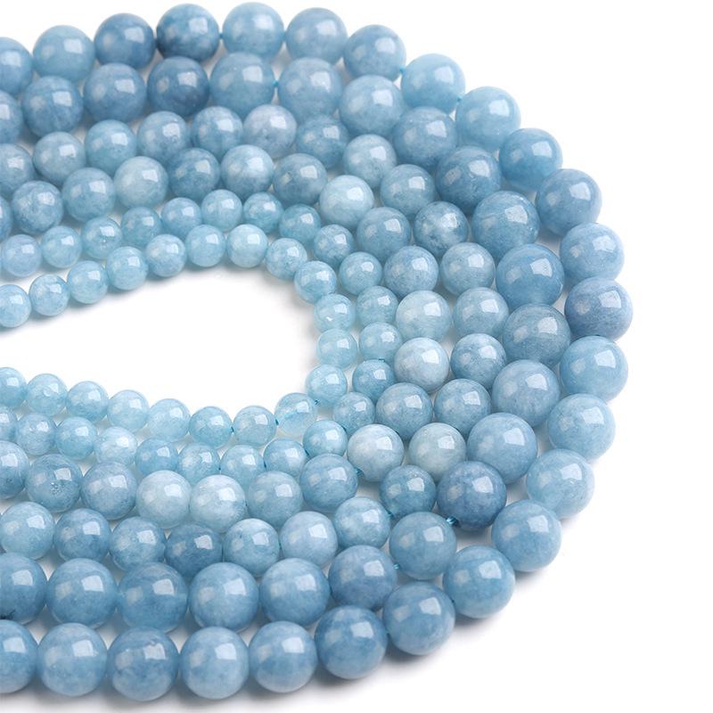 Aquamarine Dark Blue Round Beads - Handmade Semi-Finished Materials for DIY Jewelry Accessories