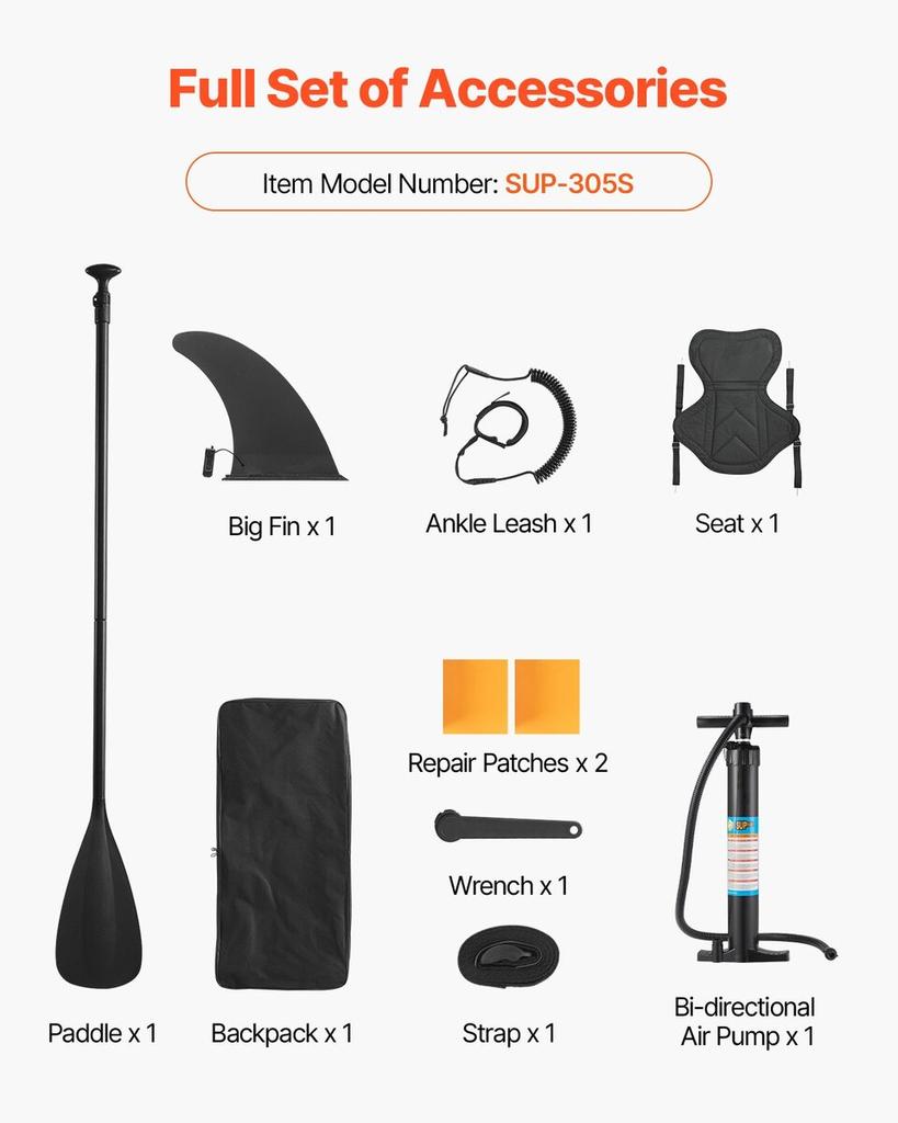 Inflatable Paddle Board with Seat, 3.05m X 84cm X 15cm Wide Ultra-Light SUP Paddleboard, Stand Up Paddle Board with Accessories, Pump, Paddle, Fin,