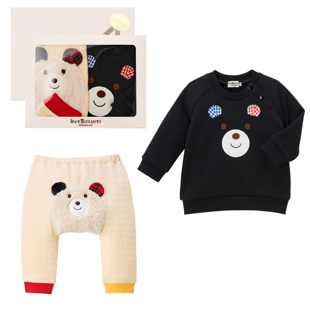 MIKIHOUSE HOT BISCUITS Sweatshirt & Pants Gift Set (Boxed) for Boys and Girls, Baby & Kids, Baby Shower Gift, Black, 70cm, 74-9944-146