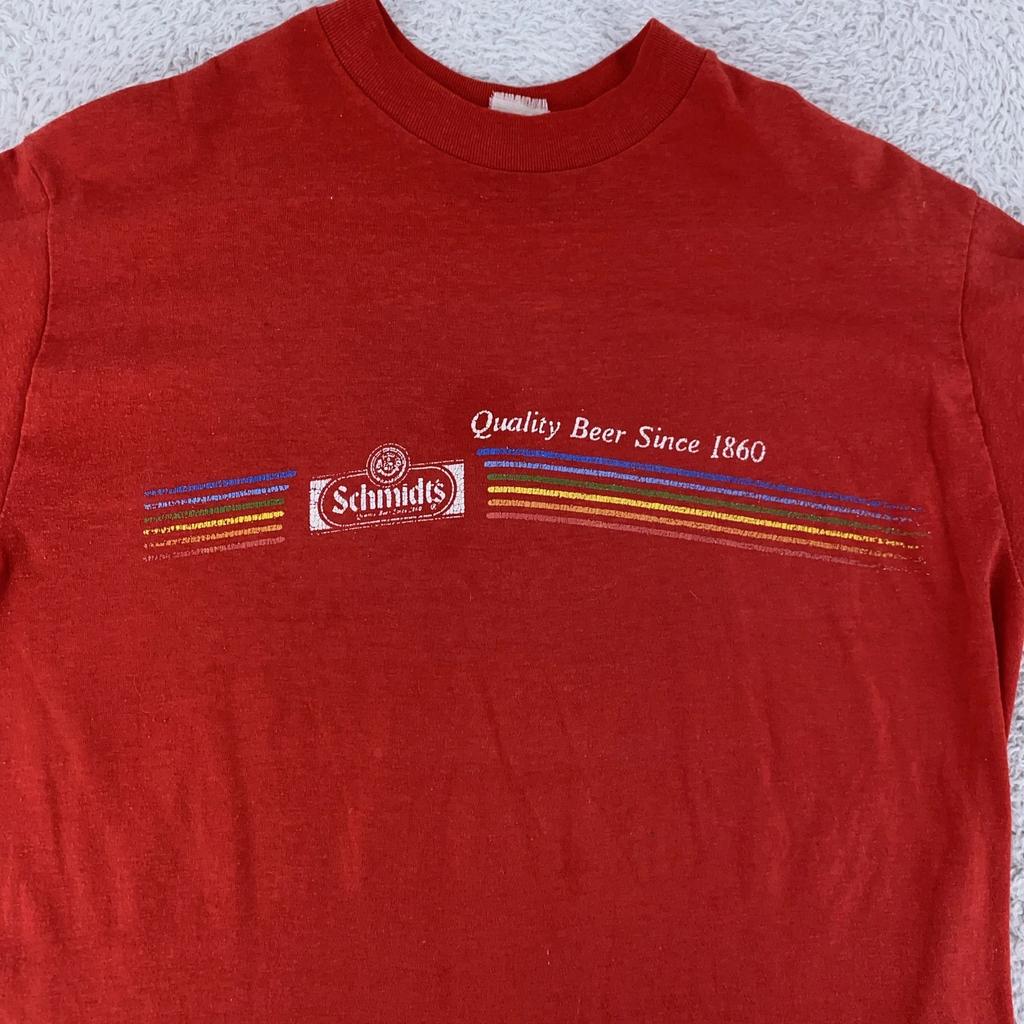 Vintage Schmidt's Beer Shirt S/M Red Quality Beer Since 1860 Graphic 80s