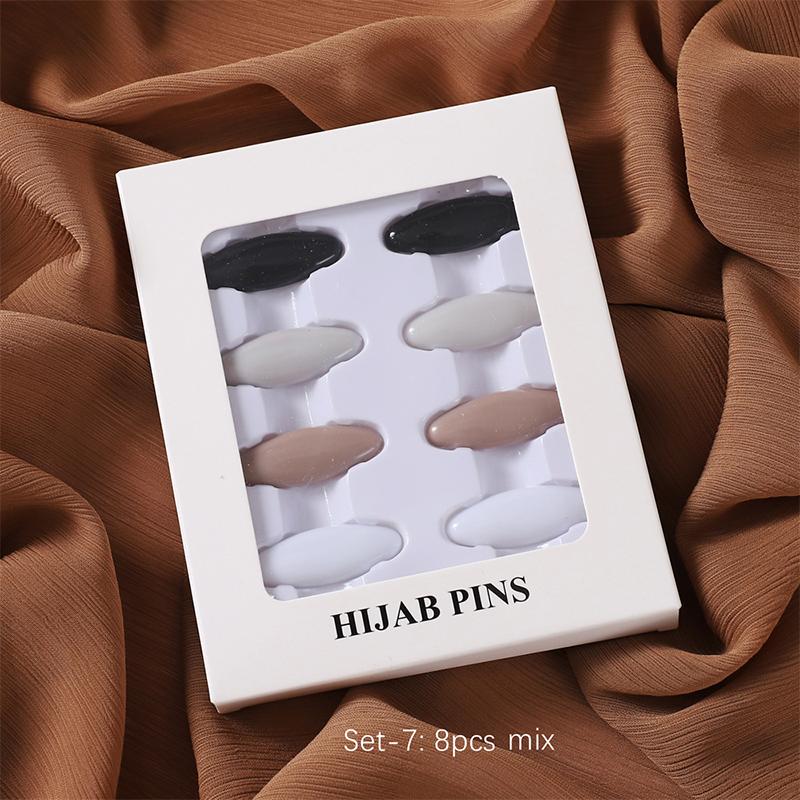 8Pcs/set High Quality Solid Color Plastic Brooch Needle Fix Scarf Islamic Turban Accessory Hijab Brooch Elegantly Safety Pin