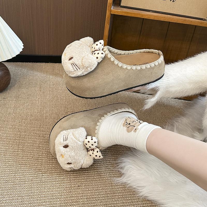 Dreidimensionale Katze Taschenkopf vielseitige lässige Hausschuhe Damen Herbst und Winter Retro niedlich Cartoon Oberbekleidung Dicksohliger Taschenkopf Mopp