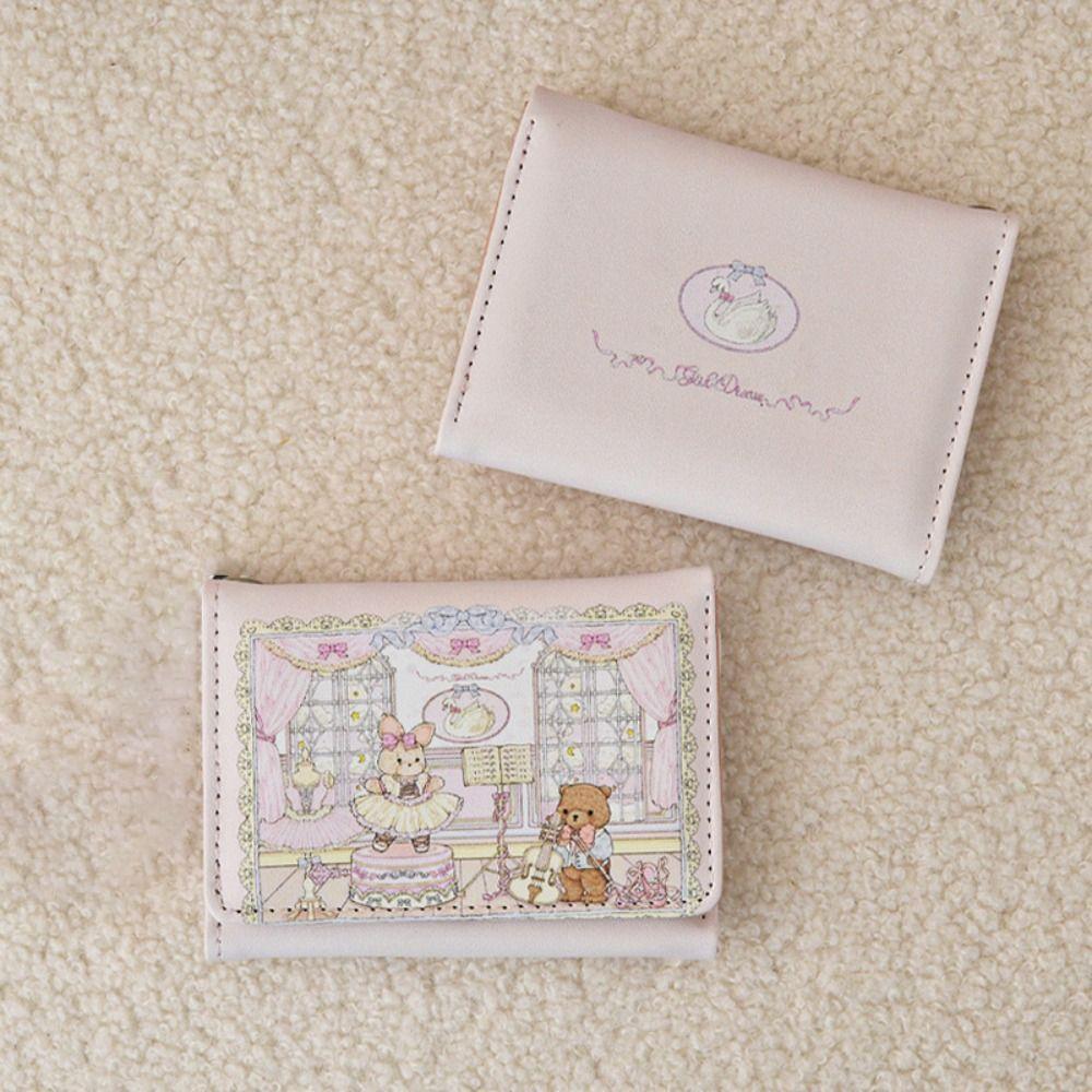 Vintage Bear and Rabbit Short Wallet Portable PU Coin Purse Multi Slot Card Holders Woman Business Shield Card Holder